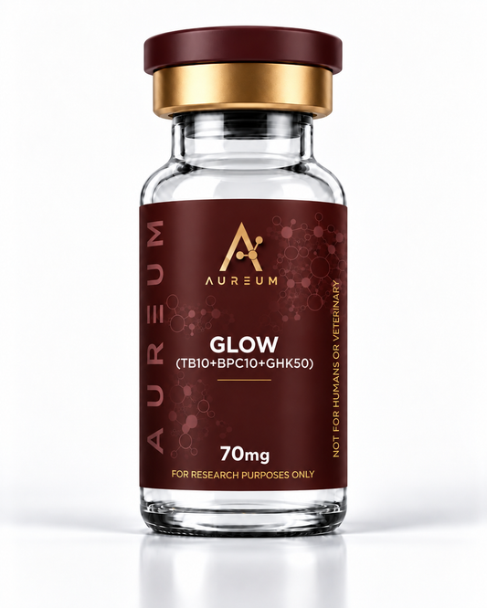 Aureum Glow Peptide Blend – 70mg (TB-500 10mg + BPC-157 10mg + GHK-Cu 50mg)
