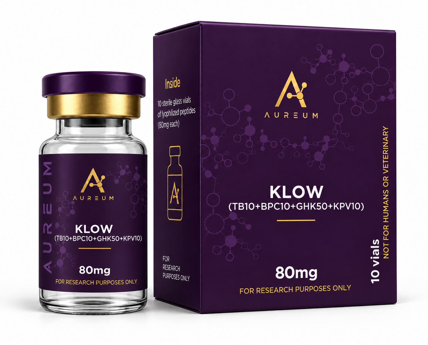 Aureum KLOW Peptide Blend – 80mg (TB-500 10mg + BPC-157 10mg + GHK-Cu 50mg + KPV 10mg)
